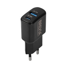 Мережевий зарядний пристрій Brevia ePower PD20W USB-C+USB-A чорний
