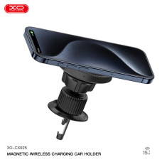 Тримач телефону автомобільний XO з бездротовою зарядкою CX025 Magnetic Car Air Vent 15W чорний