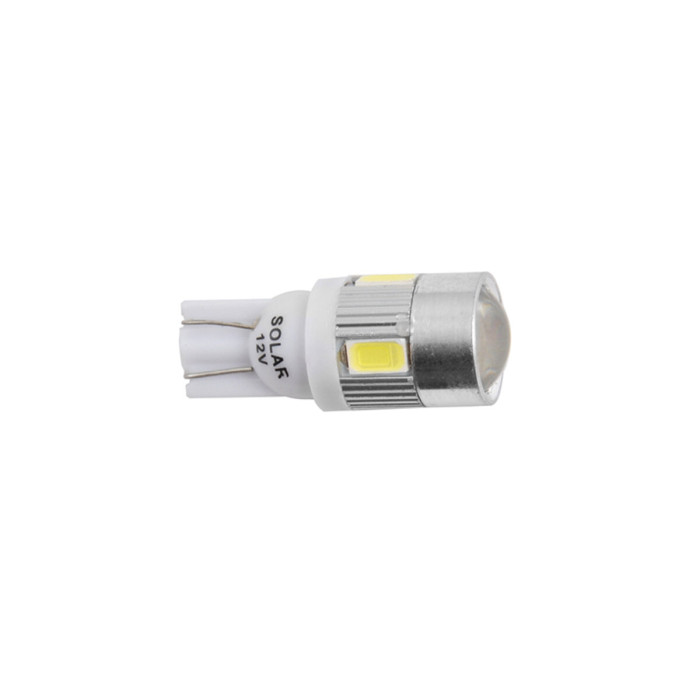 Автолампа Solar LED 12V T10 W2.1x9.5d 6SMD 5630 with lens white, 2шт