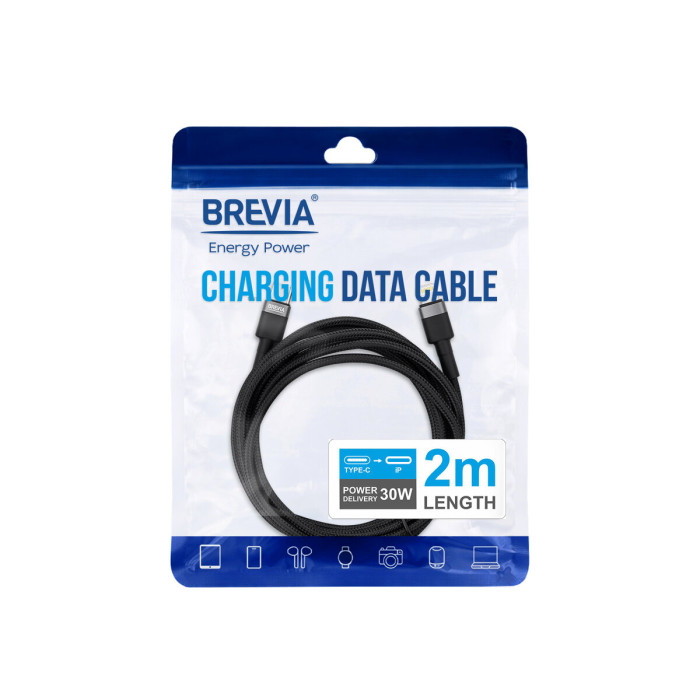 Кабель Brevia Type-C to Lightning 30W 2м, чорний ZIP (53200BCLZ1)