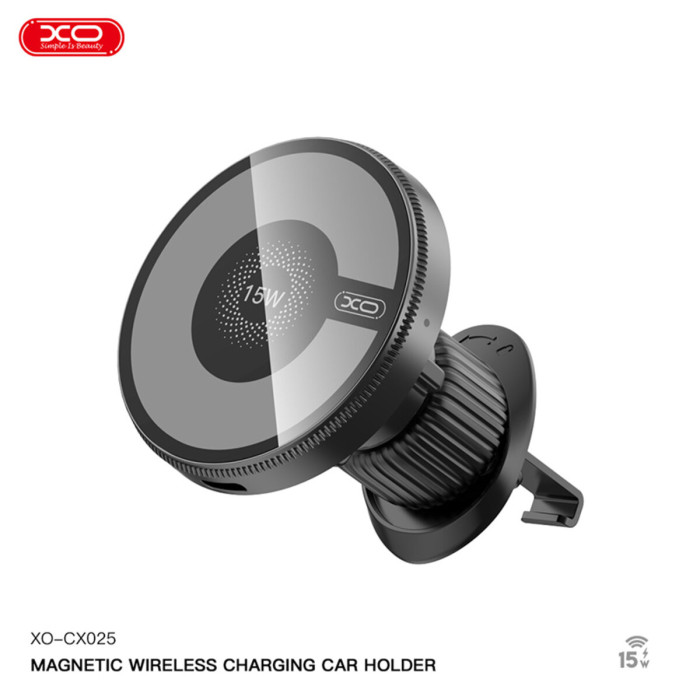 Тримач телефону автомобільний XO з бездротовою зарядкою CX025 Magnetic Car Air Vent 15W чорний