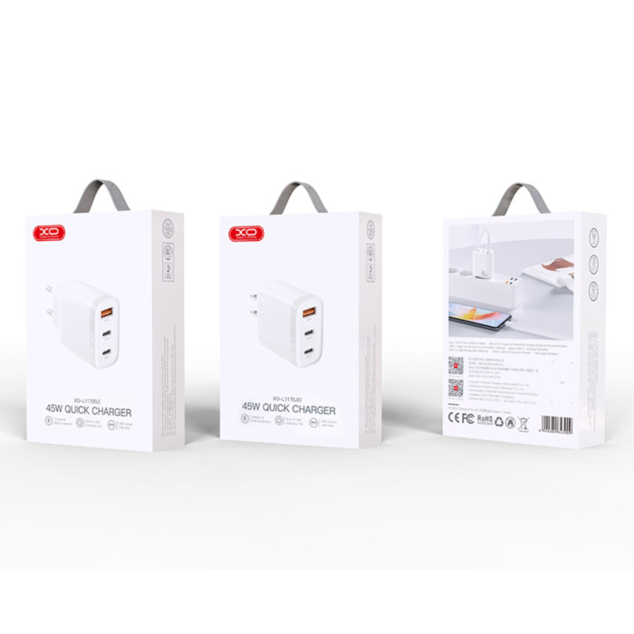 Мережевий зарядний пристрій XO L117 PD45W/QC18W 2USB-C+1USB-A білий