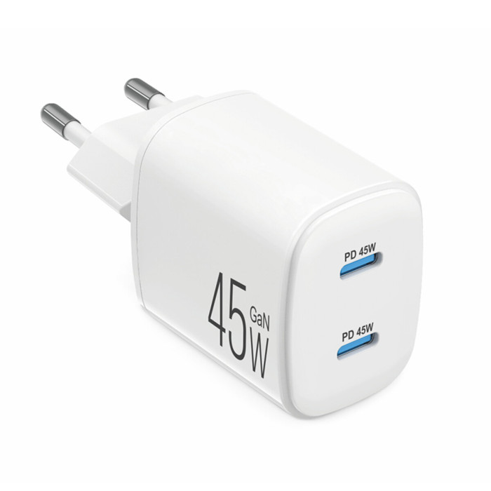 Мережевий зарядний пристрій Brevia ePowerGaN PD45W 2xUSB-C білий