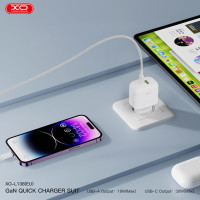Мережевий зарядний пристрій XO L138 PD30W/QC18W 1USB-A+1USB-C + Lightning кабель білий