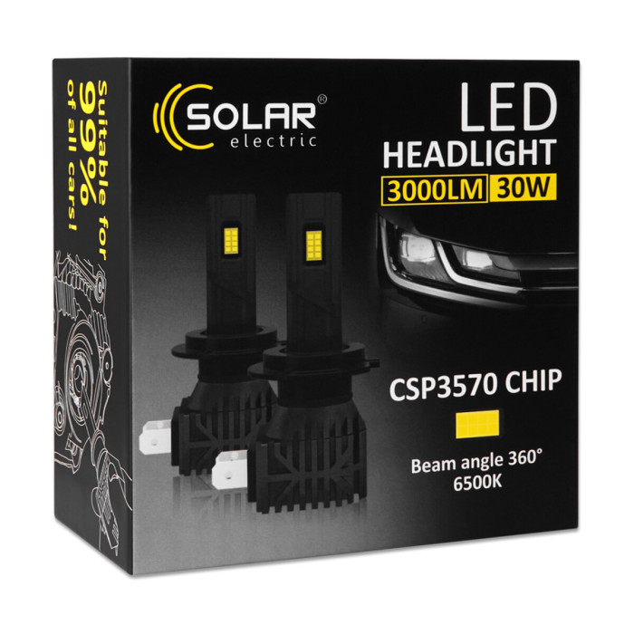 Автолампа Solar LED H1 12V 30W 3000Lm 6500K CSP3570 2шт