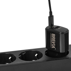 Мережевий зарядний пристрій Brevia ePower PD20W USB-C+USB-A чорний