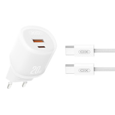 Мережевий зарядний пристрій XO L144 PD20W 1USB-A+1USB-C + Type C кабель білий