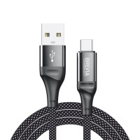 Кабель Brevia USB to Type-C 2,4А 1м, чорний ZIP (56100BUCZ1)