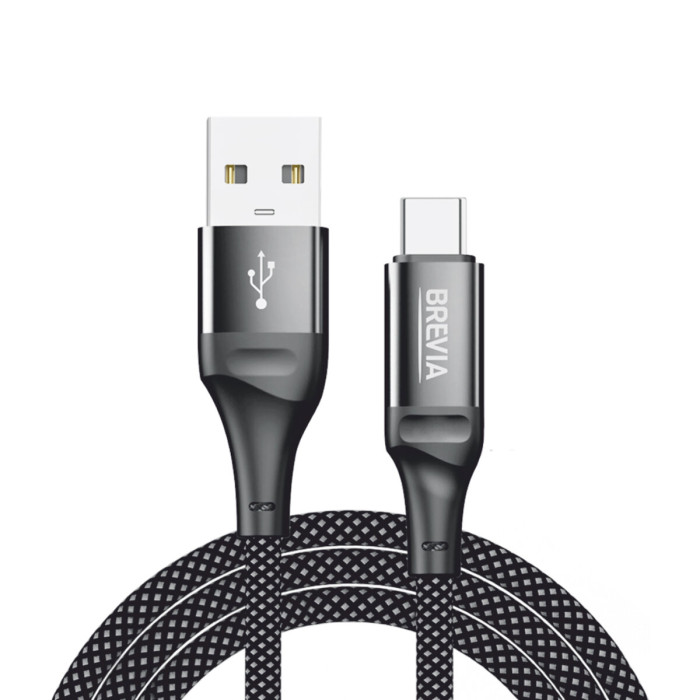 Кабель Brevia USB to Type-C 2,4А 1м, чорний ZIP (56100BUCZ1)