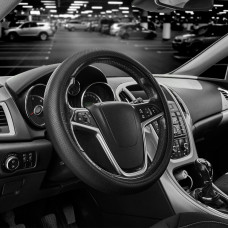 Чохол на кермо Carlife 37-39см, шкіра, чорний, біла гума, один шов, перфорований SW341M