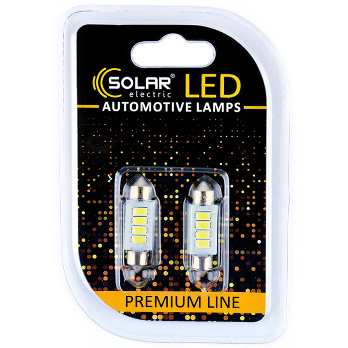 Автолампа Solar LED 12V SV8.5 T11x36 4SMD white, 2шт