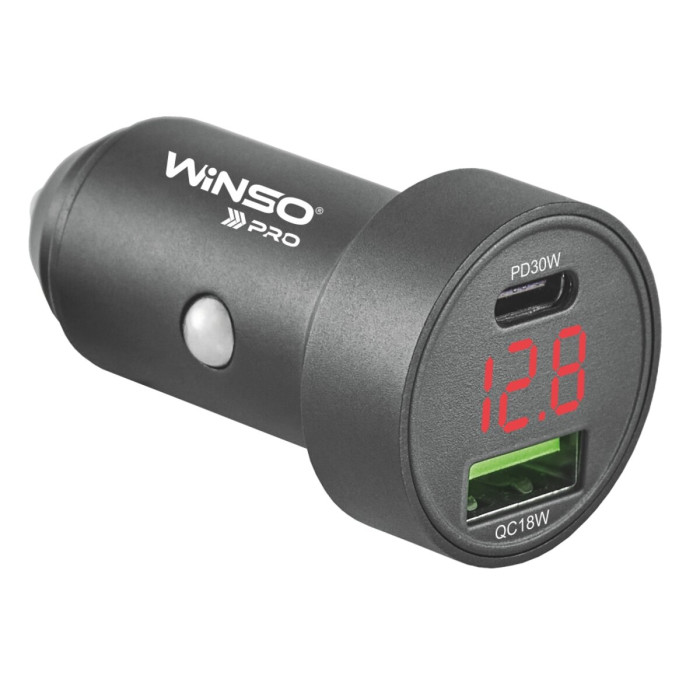 Автомобільний зарядний пристрій Winso Pro 48W 1xUSB-C+1xUSB-A, display, metal