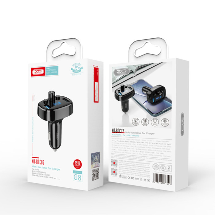 FM-трансмітер XO BCC02 Bluetooth+FM+USB Charging чорний