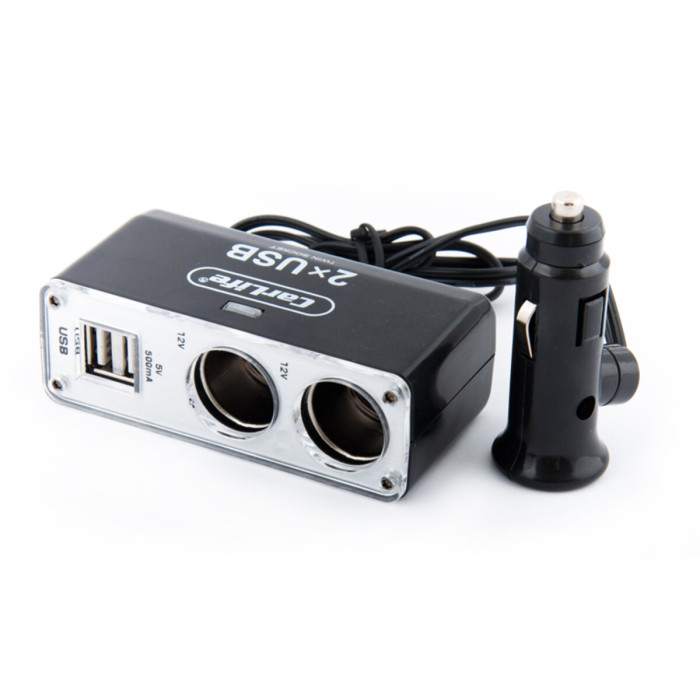 Розгалужувач прикурювача Carlife 2в1 + 2 USB, 12В, 5A