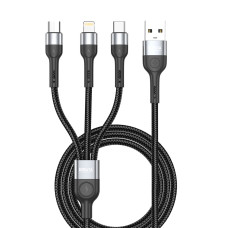 Кабель Brevia 3in1 USB to Lightning+Micro+Type-C 3A 1,2м, чорний (59120BULMCC1)