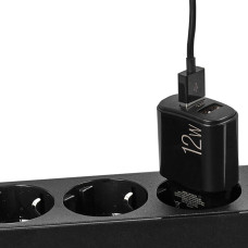 Мережевий зарядний пристрій Brevia ePower 12W 2xUSB-A + кабель USB-A to USB-C 1м чорний