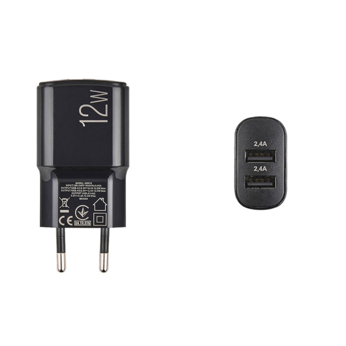 Мережевий зарядний пристрій Winso Pro 12W 2xUSB-A чорний