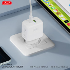 Мережевий зарядний пристрій XO L138 PD30W/QC18W 1USB-A+1USB-C + Lightning кабель білий