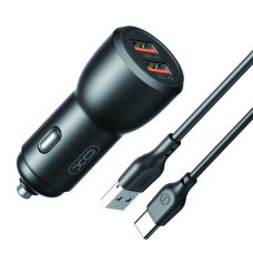 Автомобільний зарядний пристрій XO CC55 QC18W+USB12W + Type-C кабель чорний