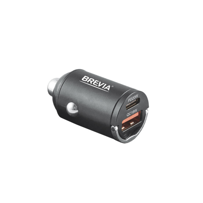 Автомобільний зарядний пристрій Brevia ePower NanoMetal 38W 1xUSB-C+1xUSB-A чорний