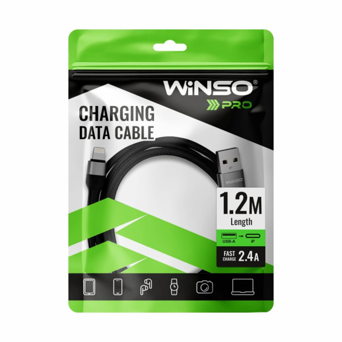Кабель Winso Pro USB to Lightning TPE+плетіння 1,2м чорний