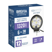 Фара світлодіодна Brevia Epistar Spot 10-30V, 18W (6x3W), 1320Lm, 1шт (10621RSX1)