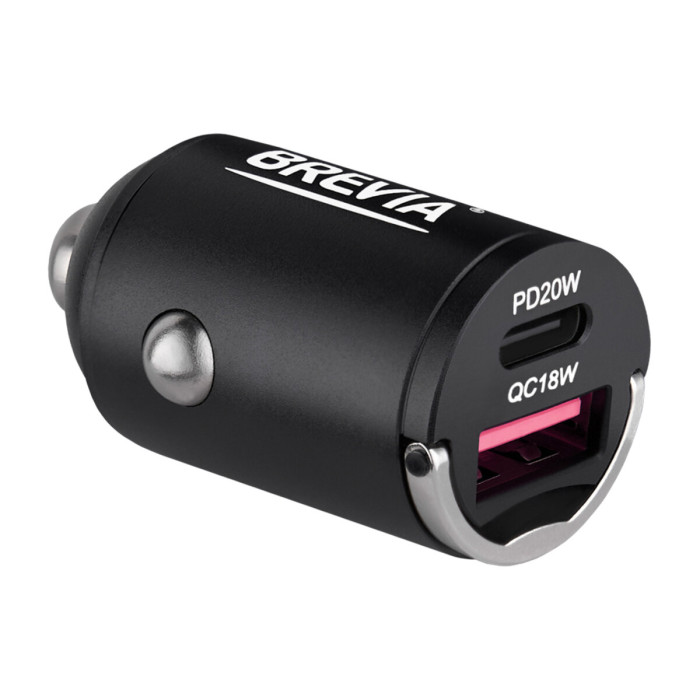 Автомобільний зарядний пристрій Brevia ePower NanoMetal 38W 1xUSB-C+1xUSB-A чорний