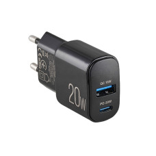 Мережевий зарядний пристрій Brevia ePower PD20W USB-C+USB-A чорний