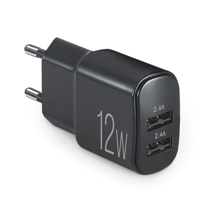 Мережевий зарядний пристрій Brevia ePower 12W 2xUSB-A чорний