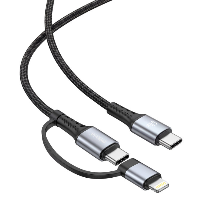 Кабель Brevia Type-C to Type-C/Lightning 60W 1,2м, чорний box (58120BCC/LC1)