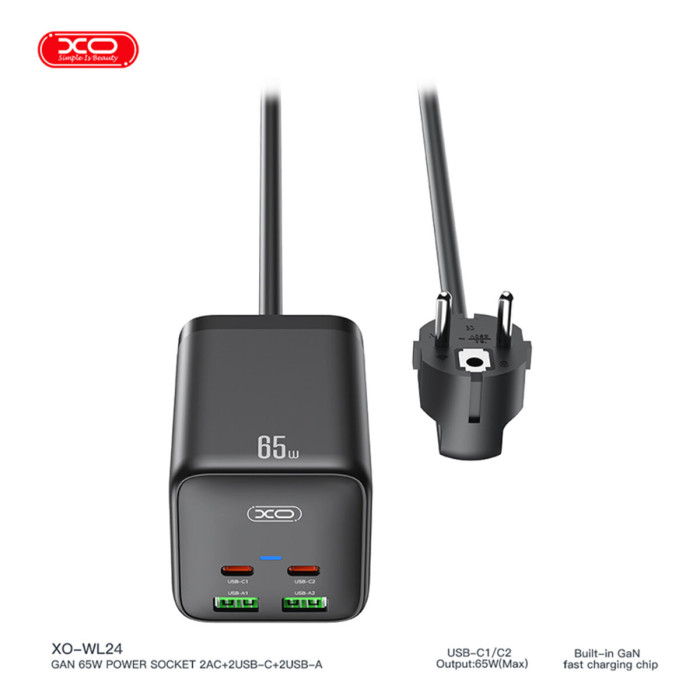 Мережевий зарядний пристрій XO WL24 Fast Charging Desktop Charger Array Plug 65W чорний