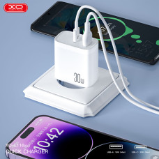 Мережевий зарядний пристрій XO L116 PD30W/QC18W 1USB-C+1USB-A Type-C кабель білий