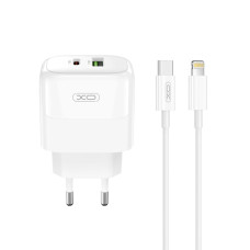 Мережевий зарядний пристрій XO L138 PD30W/QC18W 1USB-A+1USB-C + Lightning кабель білий