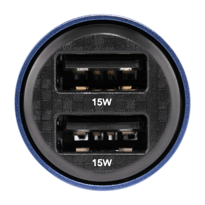Автомобільний зарядний пристрій Brevia ePower DualDrive 15W 2xUSB-A, прозорий синій