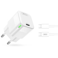Мережевий зарядний пристрій XO CE06 PD 30W GaN + Type-C кабель білий