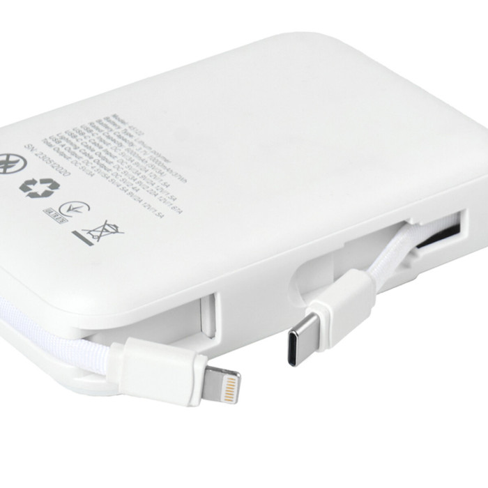 Повербанк (Power Bank) Brevia 10000mAh 22.5W Type-C+Lightning Cable, Li-Pol, LCD білий