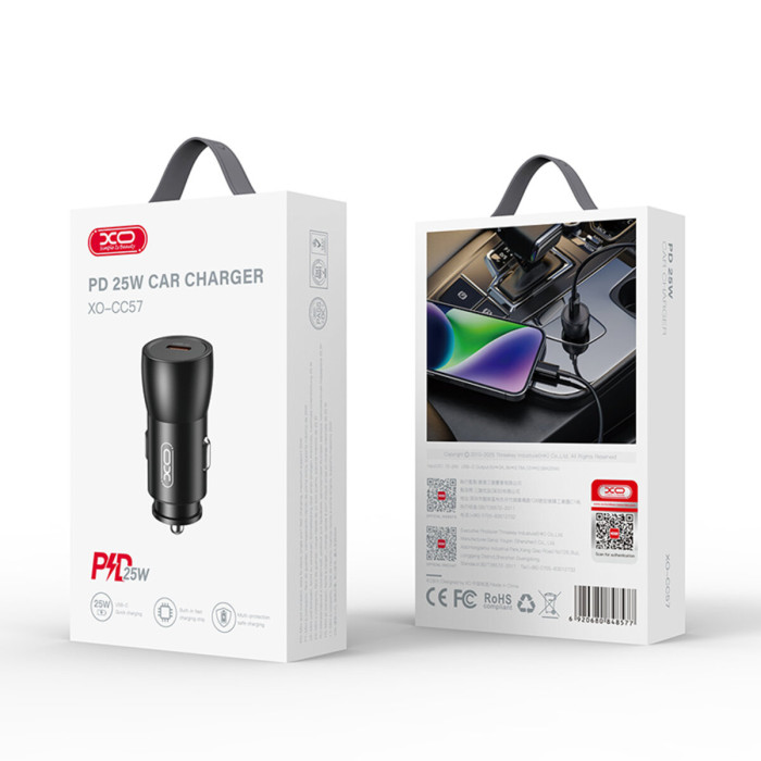 Автомобільний зарядний пристрій XO CC57 PD25W Smart Metal Single C Port чорний