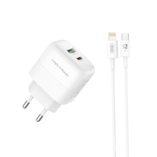 Мережевий зарядний пристрій XO L137 PD20W/QC18W 1USB-A+1USB-C + Lightning кабель білий