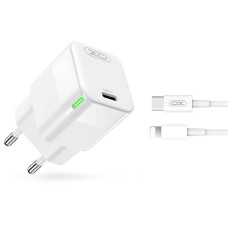 Мережевий зарядний пристрій XO CE06 PD 30W GaN + Lightning кабель білий