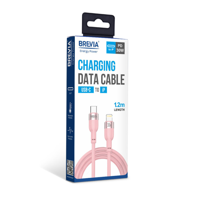 Кабель Brevia Type-C to Lightning 30W 1,2м, рожевий box (52120PCLC1)