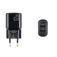 Мережевий зарядний пристрій Brevia ePower 12W 2xUSB-A + кабель USB-A to Lightning 1м чорний