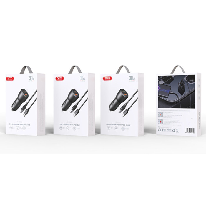 Автомобільний зарядний пристрій XO CC54 USB QC3.0 18W + Lightning кабель чорний