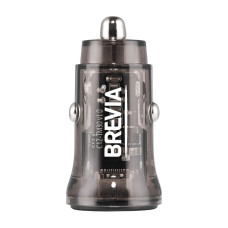 Автомобільний зарядний пристрій Brevia ePower DualCharge 30W 1xUSB-C+1xUSB-A, прозорий чорний