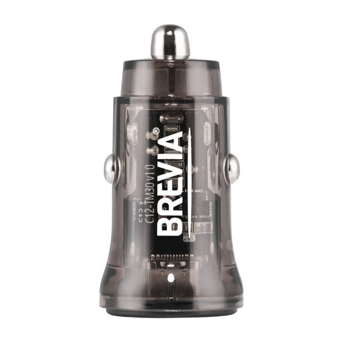 Автомобільний зарядний пристрій Brevia ePower DualCharge 30W 1xUSB-C+1xUSB-A, прозорий чорний
