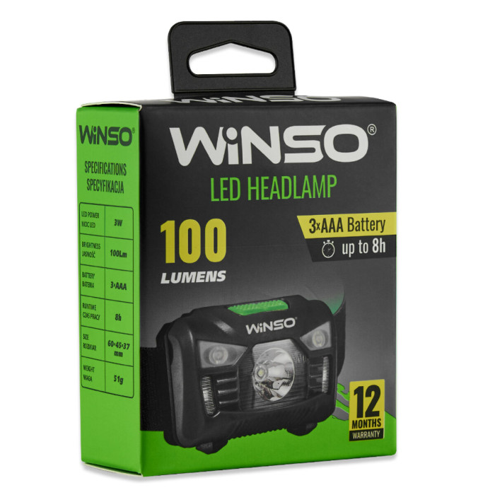 Ліхтар налобний Winso 100Lm, 3W LED, 3xAAA, з сенсором білий/червоний