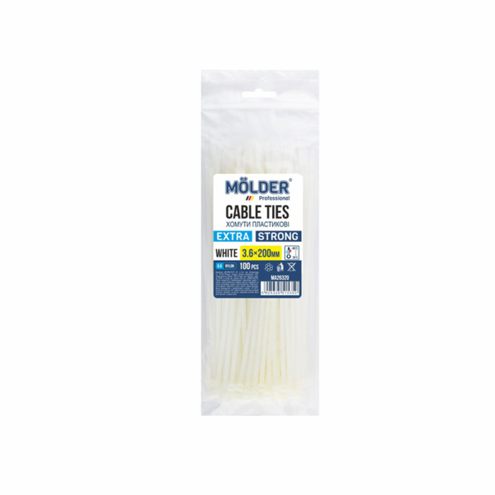 Хомути Molder пластикові білі 3,6x200, 100шт