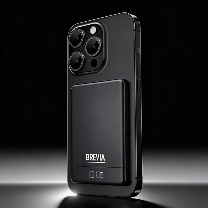 Повербанк (Power Bank) Brevia ePower 5000mAh MagSafe SuperSlim PD20W, Qі15W LCD чорний