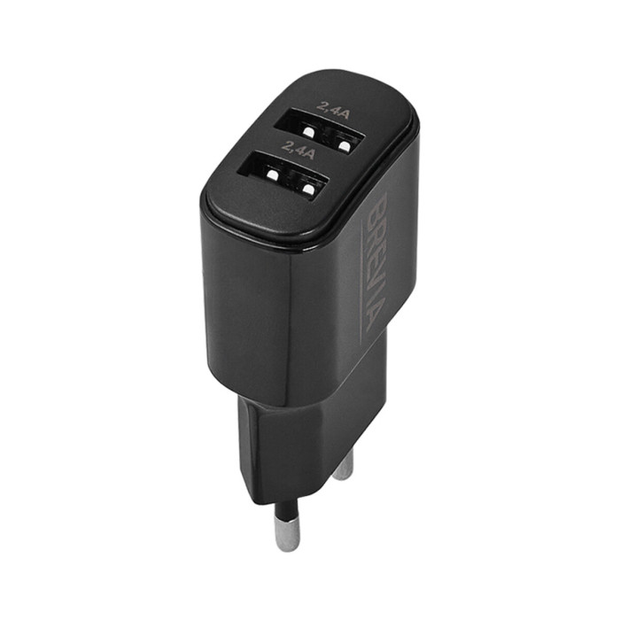 Мережевий зарядний пристрій Brevia ePower 12W 2xUSB-A чорний