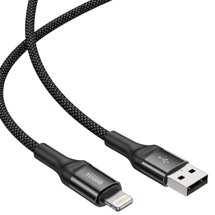 Кабель Brevia USB to Lightning 2,4А 1м, чорний ZIP (56100BULZ1)