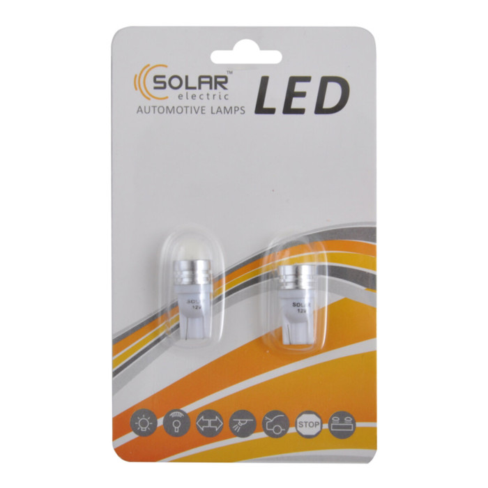 Автолампа Solar LED 12V T10 W2.1x9.5d 1SMD 1W white, 2шт LS241_B2